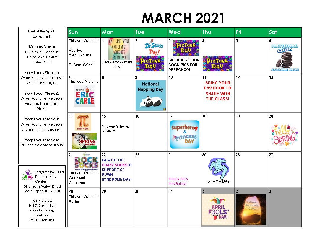 Our Monthly Calendar Teays Valley Child Development Center Our Monthly Calendar Teays Valley Child Development Center